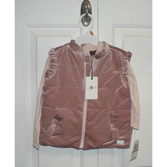7 For All Mankind Baby Girls Long Sleeve Shirt & Velvet Vest Set in Pink 3T - Picture 1 of 7